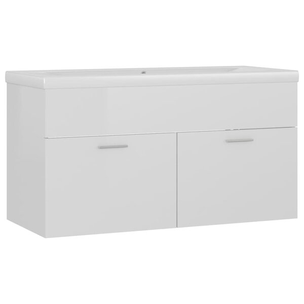 vidaXL Armoire d'évier avec lavabo intégré Blanc brillant