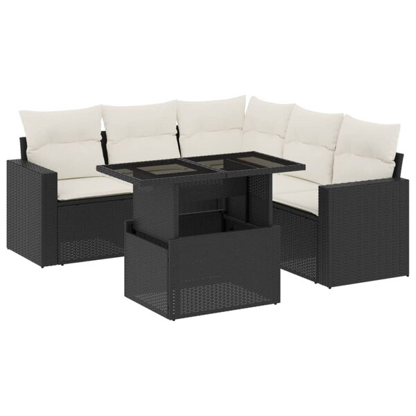 vidaXL Salon de jardin 6 Pièces avec coussins noir résine tressée