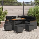 Ensemble de Canapé de Jardin 9 pièces avec Coussins Noir Rattan Synthétique Acacia