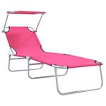 vidaXL Chaises Longues Pliantes 2 Pièces avec Auvent Rose Tissu Oxford 600D