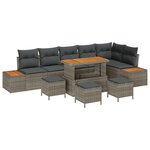Ensemble de Canapés de Jardin de 10 Pièces avec Coussins Gris en Rattan Poly Acacia