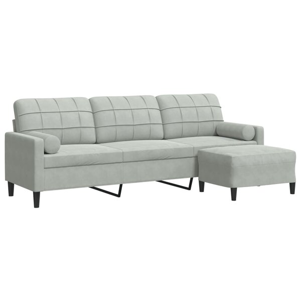 vidaXL Canapé à 3 places avec repose-pieds Gris clair 210 cm Velours
