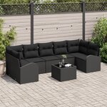 vidaXL Set de canapé de jardin 8 pièces avec coussins rattan poly noir
