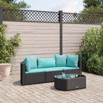 vidaXL Salon de jardin 4 Pièces avec coussins noir résine tressée