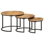 vidaXL Tables gigognes 3 Pièces bois de manguier massif brut