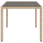vidaXL Table de jardin avec dessus en verre beige résine tressée