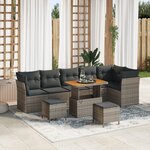 Canapés de Jardin 9 Pièces avec Coussins Gris Rattan Synthétique Acacia