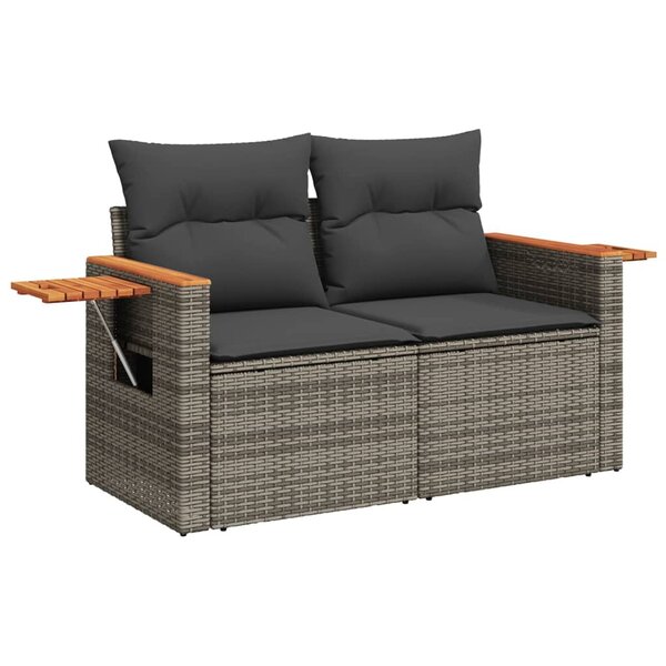 vidaXL Canapé de jardin 2 places avec coussins gris résine tressée