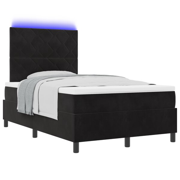 Lit Box Spring avec Matelas & LED Noir 120x200 cm Velours