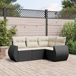 vidaXL Salon de jardin 4 Pièces avec coussins noir résine tressée