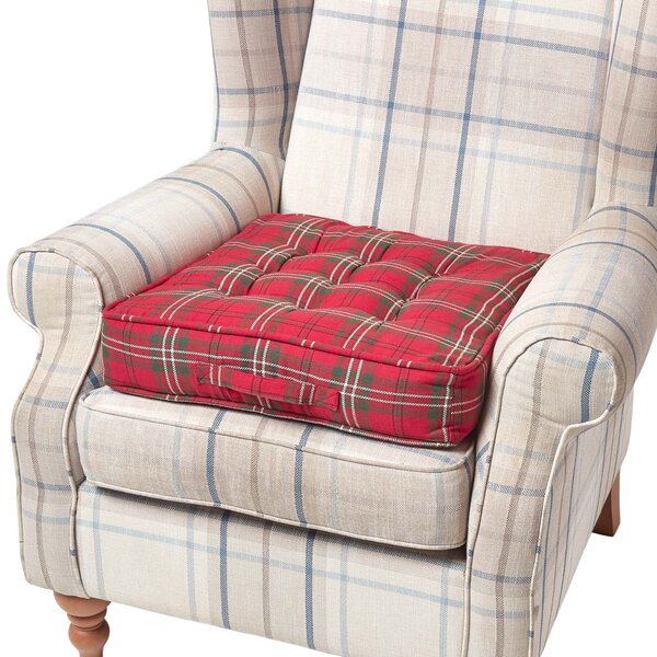 Coussin d'assise rehausseur en coton à carreaux écossais Rouge  50 x 50 x 10 cm - HOMESCAPES