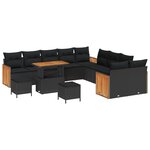 Ensemble de Canapé de Jardin 13 Pièces avec Coussins Noir Rattan Poly Acacia