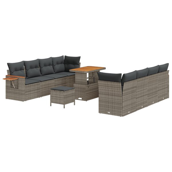 Ensemble de canapé de jardin de 11 pièces avec coussins gris en poly rattan acacia