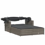 vidaXL Chaise longue double et auvent et coussins gris résine tressée