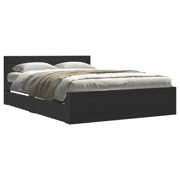 vidaXL Cadre de lit avec tête de lit sans matelas noir 120x190 cm