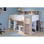 Lit combiné enfant avec bureau rétractable - blanc et chêne - 90x 200 cm - Sommier inclus -THEO