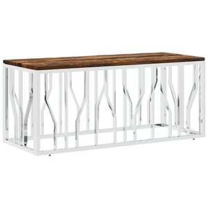 vidaXL Table basse acier inoxydable et bois massif de récupération