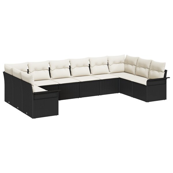 Ensemble de Canapés de Jardin 10 Pièces avec Coussins en Poly Rattan Noir