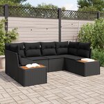vidaXL Set de canapés de jardin 6 pièces avec coussins noir en poly rotin acacia