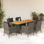 vidaXL Ensemble à manger de jardin et coussins 7 Pièces gris rotin