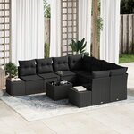 vidaXL Ensemble de canapé de jardin 9 pièces avec coussins en poly rotin noir