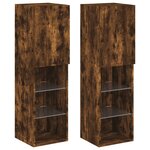 vidaXL Meubles TV avec lumières LED 2 Pièces chêne fumé 30 5x30x102 cm