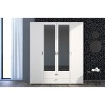Armoire à décor blanc 4 portes battantes + 2 miroirs + 2 tiroirs 160 x 51 x Hauteur 185 cm