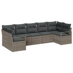 Ensemble de Canapés de Jardin 7 Pièces avec Coussins Gris en Poly Rotin