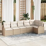 Ensemble Canapé 6 Pièces avec Coussins Rattan Poly Beige