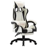 Chaise fauteuil siège pivotante de bureau informatique étude de jeux vidéo et repose-pied et similicuir noir 02_0024223
