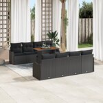Ensemble de canapé de jardin 9 pièces avec coussins en poly rattan noir acacia