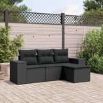 vidaXL Salon de jardin 4 Pièces avec coussins noir résine tressée