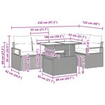 Ensemble de canapés de jardin de 6 pièces avec coussins Marron Poly Rattan