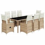 vidaXL Ensemble de bistro de jardin 9 Pièces coussins beige poly rotin